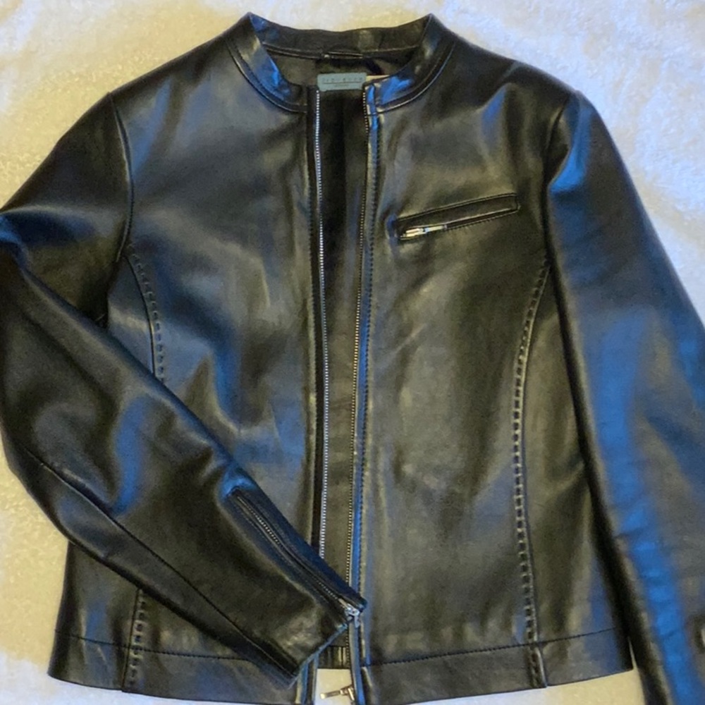 Provence d’amour Moto Leather Biker Jacket with Silver Zippers & Top-stitching